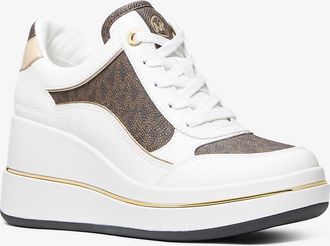 Michael Kors Emmy Signature Logo and Leather Wedge Trainer