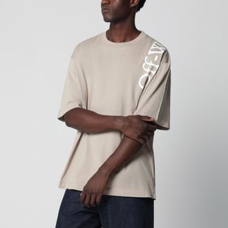 Off-white T-shirt girocollo con logo stampato in cotone beige