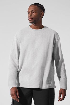 Alo | Double Take Long Sleeve Crewneck Top in Athletic Heather Grey, Size: Medium