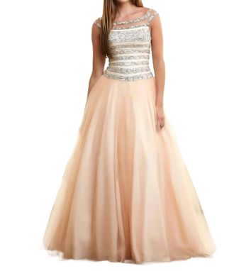 Mac Duggal Sequin Ball Gown In Nude/silver