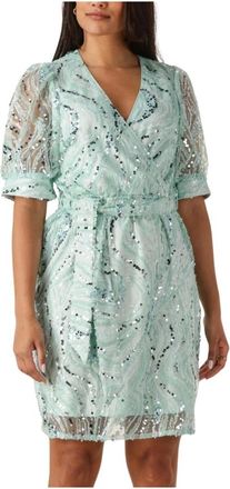 Freebird by Steven Kleedjes, Dames, Groen, L, Pailletten, Groene Pailletten Mini Jurk