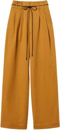 Twinset Wijde Gabardine Broek - Dames - Wijde Broeken - Bruin - S - Katoen - Broeken