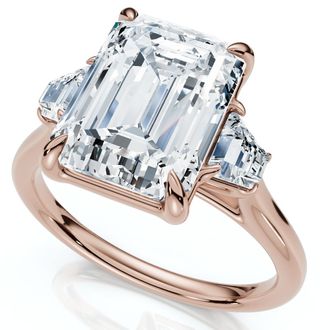 Pompeii3 Certified 3 1/2Ct Emerald Cut & Baguette Engagement Ring 14k Gold/Pt Lab Grown