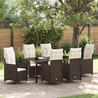 vidaXL Conjunto De Comedor De Jard&iacute;n Con Coj&iacute;n 7 Pcs Marr&oacute;n Polirat&aacute;n Vidaxl
