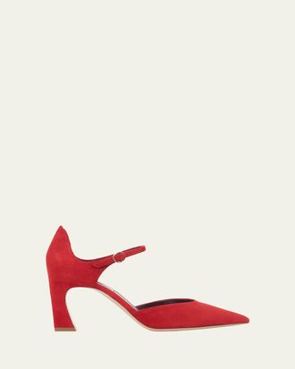 Gabriela Hearst 75mm Devil Suede Ankle-Strap Pumps
