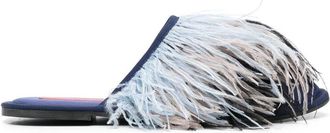 La DoubleJ feather-detail slippers - women - Fabric/Fabric/Feather/Rubber - L - Blue