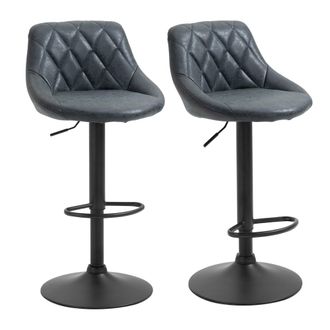 HOMCOM Homcom - Conjunto De 2 Taburetes De Bar Giratorio Con Altura Regulable Sillas Altas Modernas De Comedor Con Base Redonda Y Reposapi&eacute;s 51,5x48x83-104 C