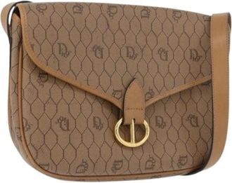 Dior Pre-owned Plastic Honeycomb Canvas Schoudertas - Dames - Vintage Schoudertas - Beige - ONE Size - Leer - Vintage
