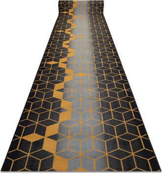 RugsX Rugsx - Alfombra De Pasillo Con Refuerzo De Goma 120 Cm Heksagon Hex&aacute;gono Negro / Oro Black 120x1050 Cm