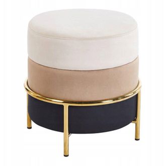 OEM Puf De Terciopelo Beige Capuchino Con Estructura Dorada Y Reposapi&eacute;s Estable Furnitex