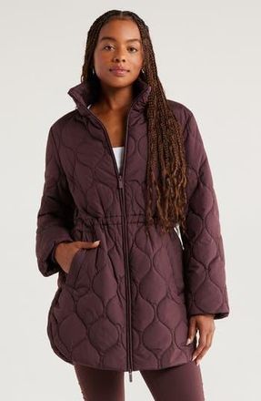 Zella Skyline Longline Quilted Jacket in Burgundy Fudge at Nordstrom Rack, Size Small