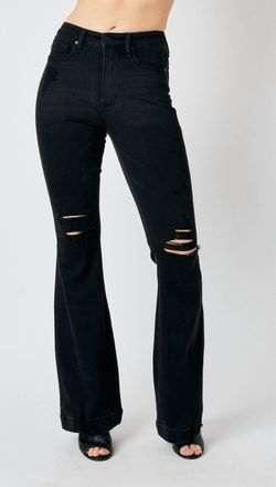 Judy Blue Destroyed High Rise Flare Jean In Black