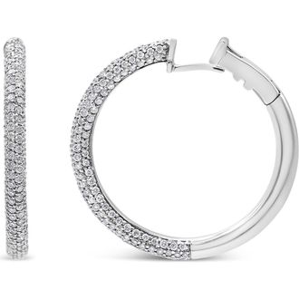 House of Brilliance 18K White Gold 2 1/3 Ctw Pave Set Diamond Semi Eternity Leverback Hoop Earrings at Nordstrom