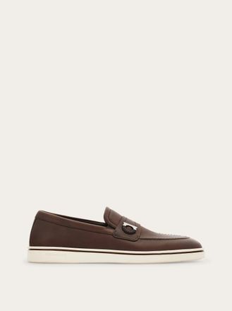 Ferragamo Men Boat shoe loafer with Gancini ornament Brown Size 10.5