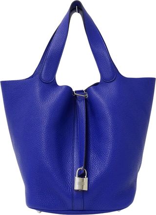 Herm&egrave;s Blue Blue Electric Taurillon Clemence Leather Handbag Tote Bag (Pre-Owned)