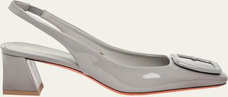 Santoni Lemon Patent Buckle Slingback Pumps