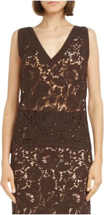 P.A.R.O.S.H. Lace Tank Top - Dames - Tops zonder mouwen - Bruin - XS - Katoen - Tops