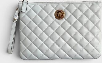 Versace Womens Logo Medusa Quilted Pouch White Gold Tone - Size: O/S