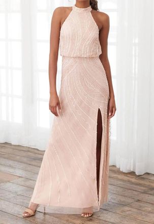 Adrianna Papell Blouson Column Gown In Morganite
