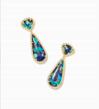 Kendra Scott Womens Payton Drop Earrings In Gold/bronze Veined Lapis Turquoise Magnesite