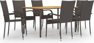 vidaXL 7 Piece Garden Dining Set Poly Rattan Brown vidaXL