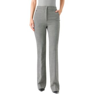 Akris Farida Check Stretch Virgin Wool Flare Leg Pants in Black-White at Nordstrom, Size 10
