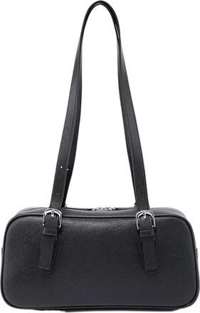 Generic Female Cowhide Retro Commute Boston Bag Women Cow Genuine Leather Shoulder Bags(Black)