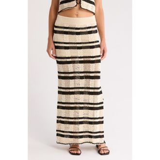 Elan Open Stitch Side Slit Cover-Up Maxi Skirt in Natural Black Stripe at Nordstrom, Size Medium