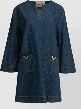 Valentino Garavani denim dress kaftan neckline kimono sleeves