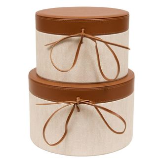 Atmosphera Lote De 2 Cajas Redondas Para Whisky De Color Beige - Atmosphera Cr&eacute;ateur DInt&eacute;rieur