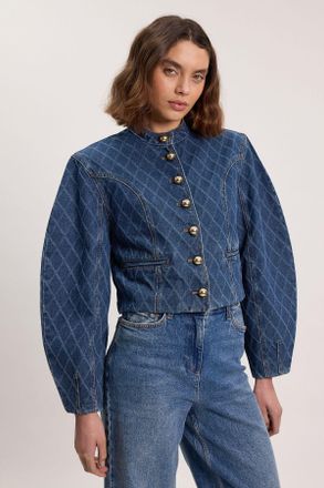 Karen Millen Womens Denim Balloon Sleeve Jacket - Blue Cotton - Size 10 UK