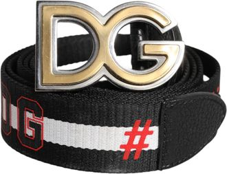 Dolce & Gabbana Mens Dg Logo Belt With Stripes - Black Cotton - Size 100 cm