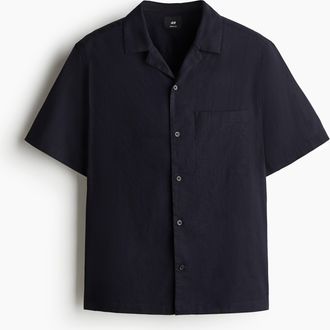 H&M Kurzarmhemd aus Leinenmix in Regular Fit - Blue
