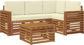 vidaXL Conjunto De Sof&aacute;s De Exterior 5 Uds. Natural Y Crema Poli&eacute;ster Vidaxl