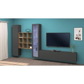 Dmora Pared Modular Emilio, Ajustable, Hecho En Italia, 30x310x180h Cm Negro Antracita