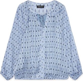 Fiorella Rubino Lurex Blouse met Print - Dames - Blouses - Blauw - 4XL - Polyester - Overhemden