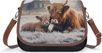 Generic Highland Cow Farm Small Womens Crossbody Bags Shoulder Handbag with Adjustable Strap for Travel