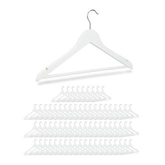 Relaxdays Relaxdays Pack 70 Perchas Ropa Con Gancho Giratorio, Madera, Blanco, 44,5 Cm De Ancho