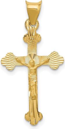 Diamond2Deal 14k Yellow Gold Polished Satin and Diamond-Cut Crucifix Pendant
