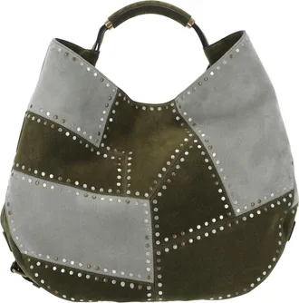 Moschino Green Patchwork Studded Leather Handbag