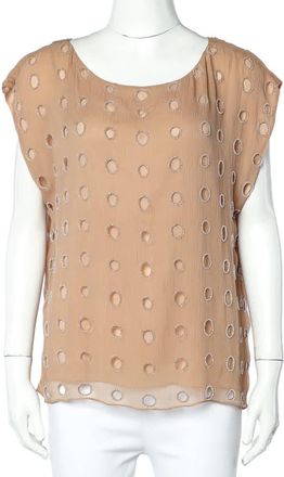 Alice & Olivia Alice + Olivia Beige Silk Bead Embellished Sleeveless Top