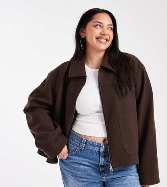 Asos Curve ASOS DESIGN Curve - Giacca color cioccolato con chiusura con zip e colletto-Marrone