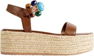 Gianvito Rossi Sandalen met touw- en leren plateauzool - Dames - Sleehakken - Bruin - 36 EU - Leer - Schoenen