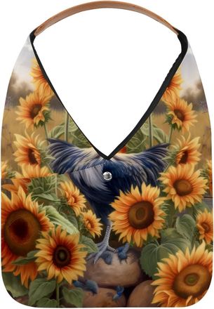 Generic Farm Rooster Sunflower USA Flag Reusable Lightweight Grocery Bags - Foldable Into Compact Pouch, Washable & Sturdy, Multipurpose for Shopping and Trav