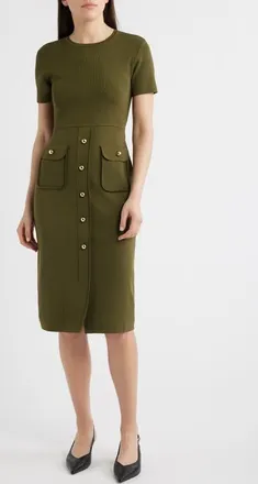 Eliza J Fitted Midi Sweater Dress in Olive at Nordstrom, Size Xx-Large