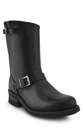 Frye Engineer Biker Boot in Black - Greasy Leather at Nordstrom, Size 10.5