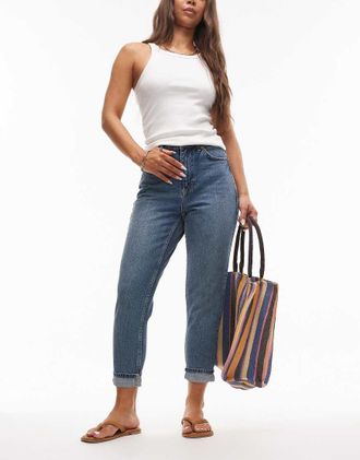 Topshop Original - Mom jeans a vita alta blu medio