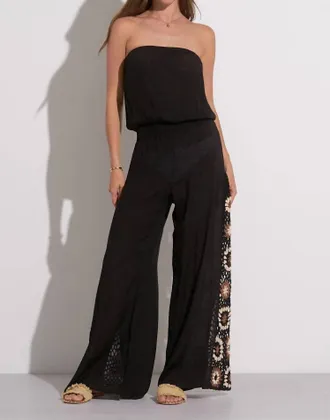 Elan Sarita Strapless Crochet Jumpsuit In Black