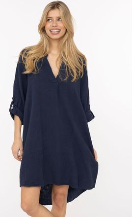 Zwillingsherz Schlupfbluse ZWILLINGSHERZ Rom, Damen, navy, Web, Obermaterial: 100% Baumwolle, unifarben, ca. Mitte Oberschenkel, tiefer V-Ausschnitt, Krempel&auml;rmel 1