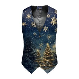 Generic Longra Christmas Waistcoat Mens Vest Suit Mens Fun Waistcoat Christmas Festive Xmas Snowflake Waistcoats V Neck Sleeveless Slim Fit Party Dress Vest S